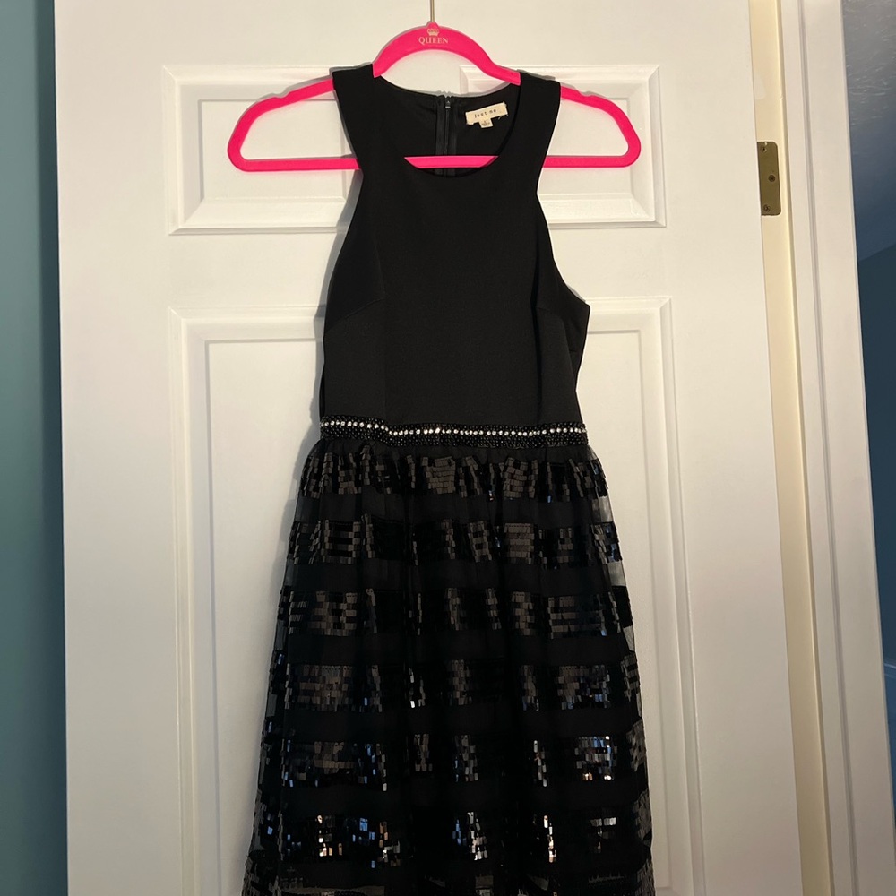 Just Me Black Cocktail Dress with Sequin Accents